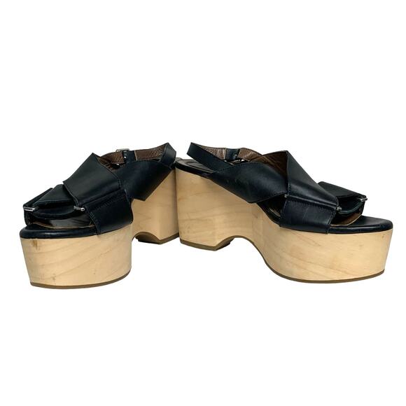 Marni Womens Size 39 Black Leather Wood Platform Sandals - Picture 5 of 10